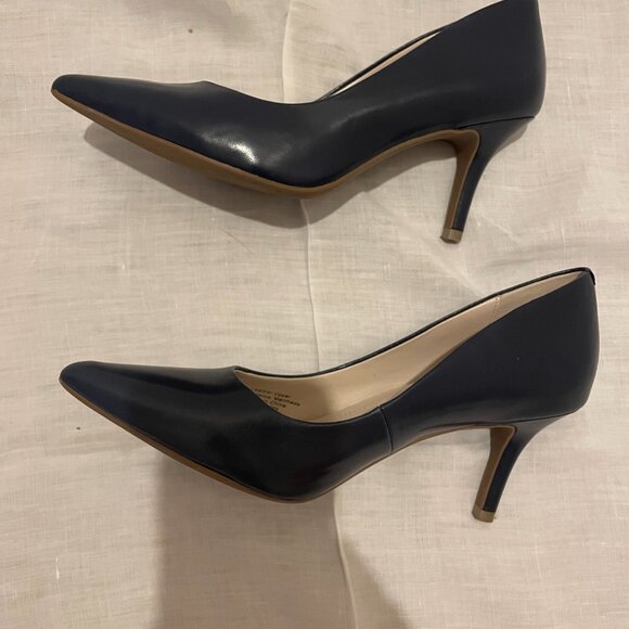Navy Leather Alfani Pointed-Toe Stiletto Heal, Slip On Pumps (Jeulesrb) 7.5 M, - Picture 2 of 4